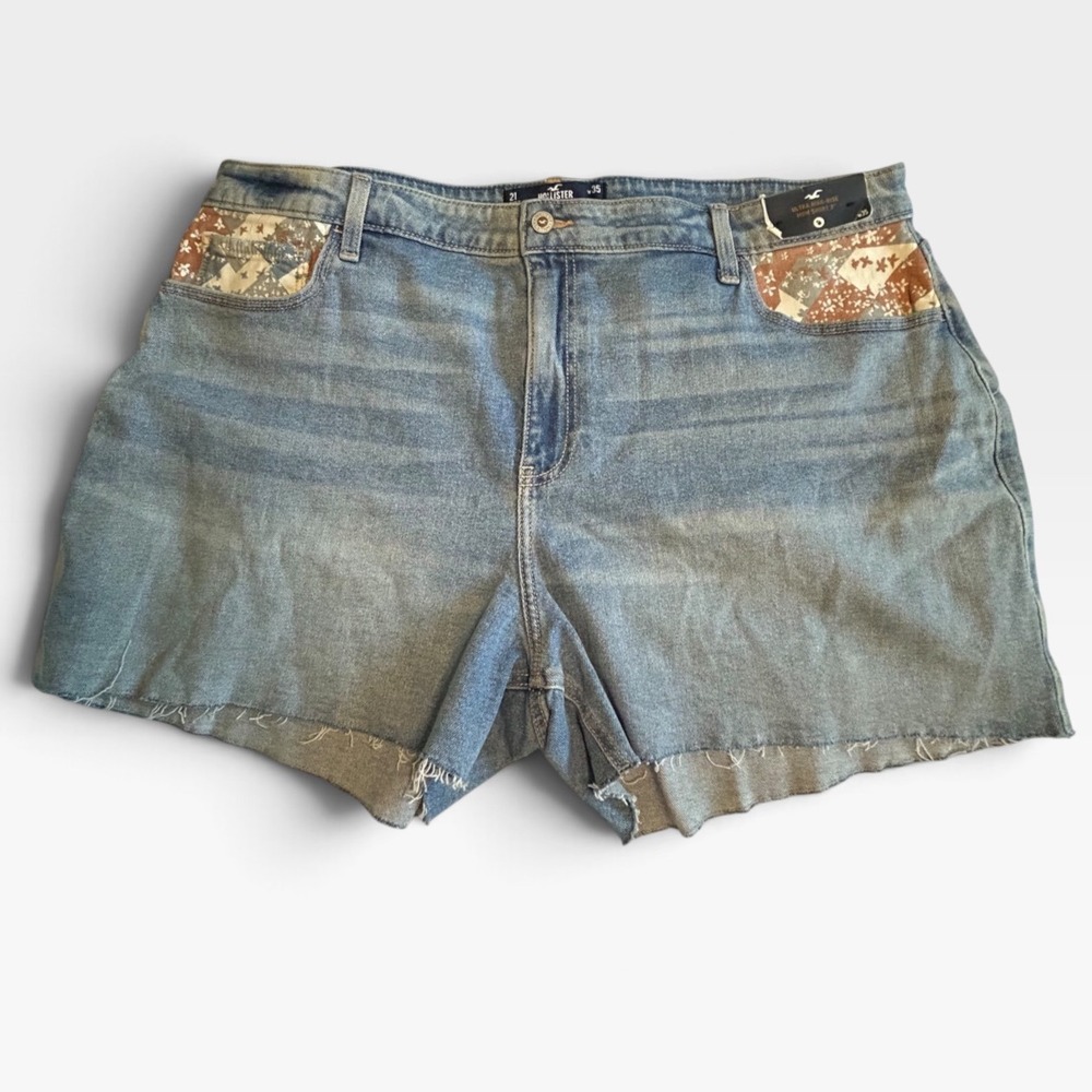 Hollister Ultra High-Rise Mom Shorts 21 W35 Light Wash Floral Patchwork 3 Inseam